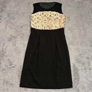 J‎ Peterman Cocktail Dress Sleeveless Floral Fit & Flare Black Lined Womens 12